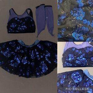 Black and Blue set with tutu and matching gloves for dance!